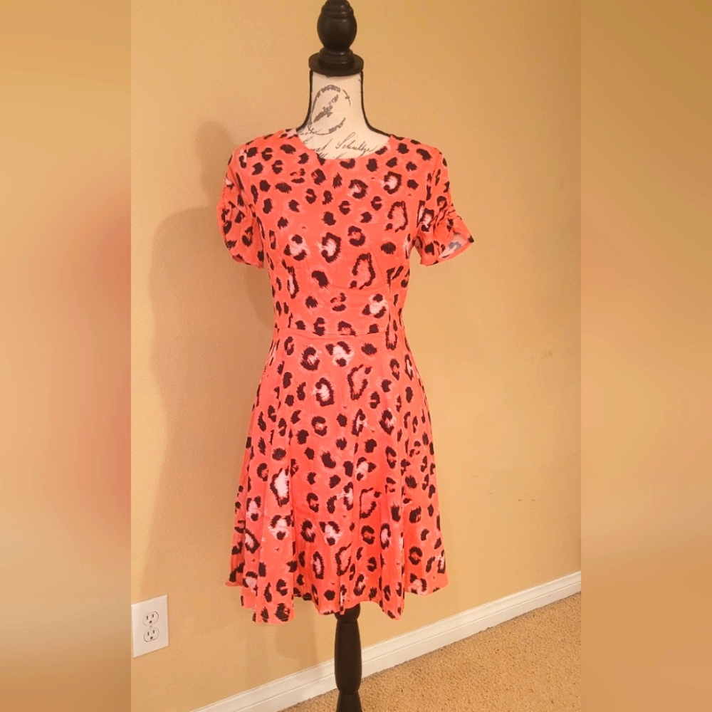 NWT Coral Leopard Print Fit-and-Flare Mini Dress